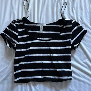 U neckline- Stripped, Cropped, tight fitting shirt